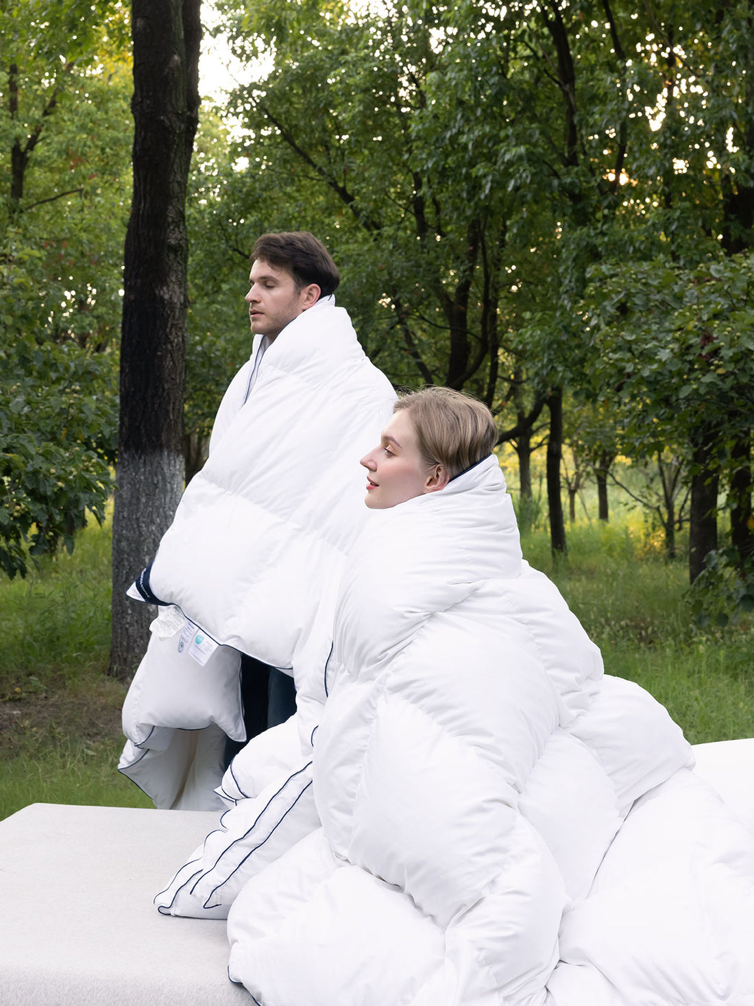 Three Geese Piumino D'Oca Queen Size 228x228 Cm - 100% Cotone, 750+ Fill Power, Imbottitura 1,7 Kg, Bianco/Aqua-Sky - 4