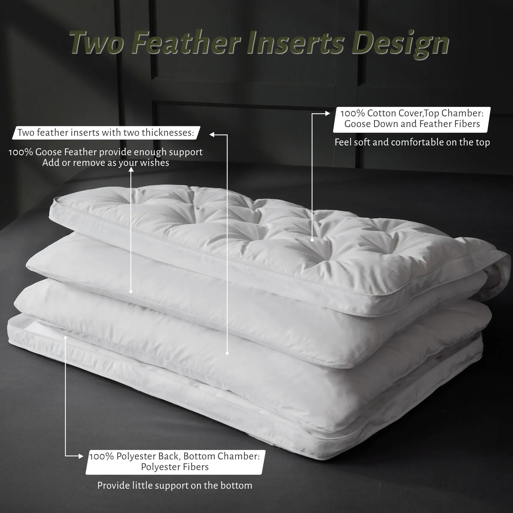Three Geese Adjustable Goose Feather Quilted Pillows